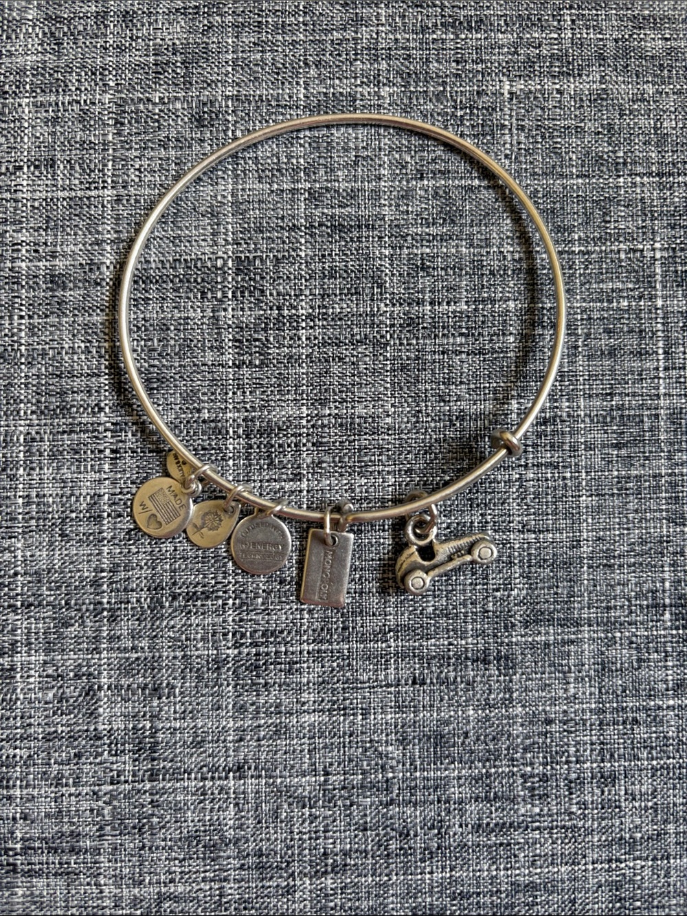Alex and Ani Silver Charm Bangle with Monopoly Car and Tag Charms